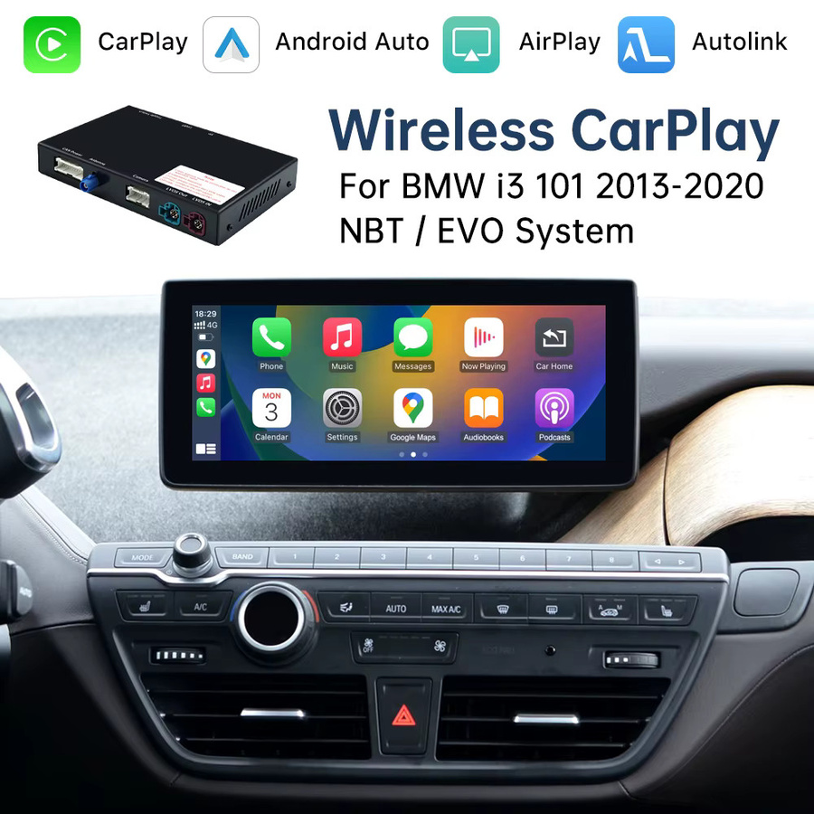 Road Top Wireless Carplay Decoder Interface für BMW i3 I01 NBT System 2012-2017 mit AirPlay und Mirror Link unterstützt Android Auto und Bluetooth in Schwarz - Bild 1