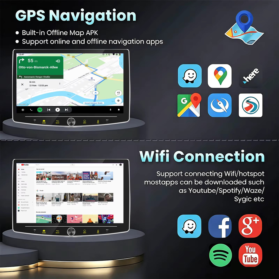 Mopect 1 DIN AutoRadio mit 10,1 Zoll Display, 6 GB RAM + 128 GB Speicher, 360 Grad drehbar, GPS und Carplay, Schwarz - Bild 3