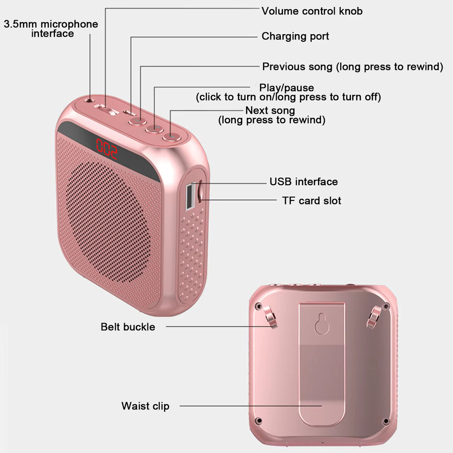 AyeBeau Megafon mit USB-Sprachmikrofon und Lautem Ton als Bullhorn-Audioverstärker-System für Lehrer, Reden und Vorträge in Weiß oder Pink - Bild 2
