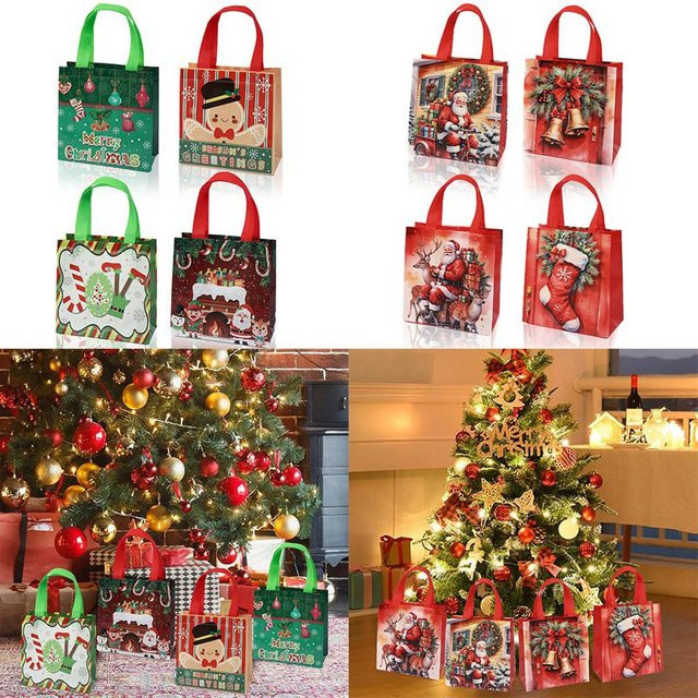 Weihnachtliche Geschenktüten aus Vlies mit floralem Design zur Weihnachtsdekoration - Bild 1