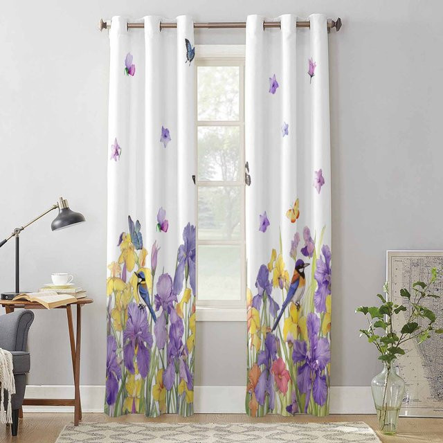 Super Six Fenstervorhang mit Frühlings-Iris Aquarell und Schmetterling Design, Farbe: Weiß/Mehrfarbig, B: 135 cm, H: 60 cm - Bild 1