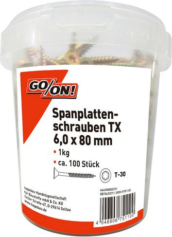 GO/ON! Torx-Spanplattenschraube aus Stahl in Gold, Durchmesser: 6 mm, Länge: 80 mm - Bild 1