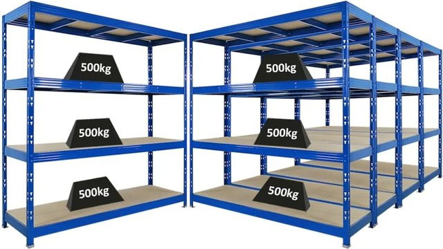 5er Set PROREGAL Rhino Profi Schwerlastregal Blau mit 4 Spanplatten-Ebenen, B/H/T: 200 x 200 x 60 cm, Fachlast 500 kg - Bild 1