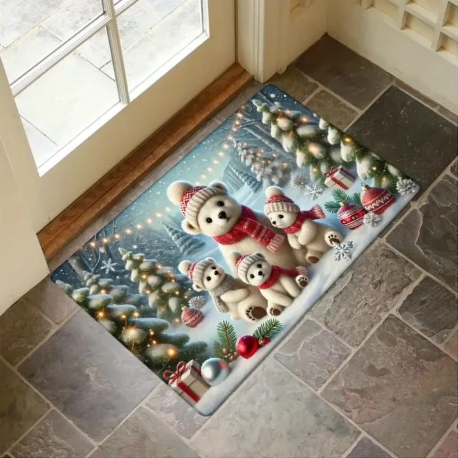 VIKAMA Weihnachts Fußmatte mit Bär Motiv in Weiß für Flur und Eingangsbereich - Bild 3