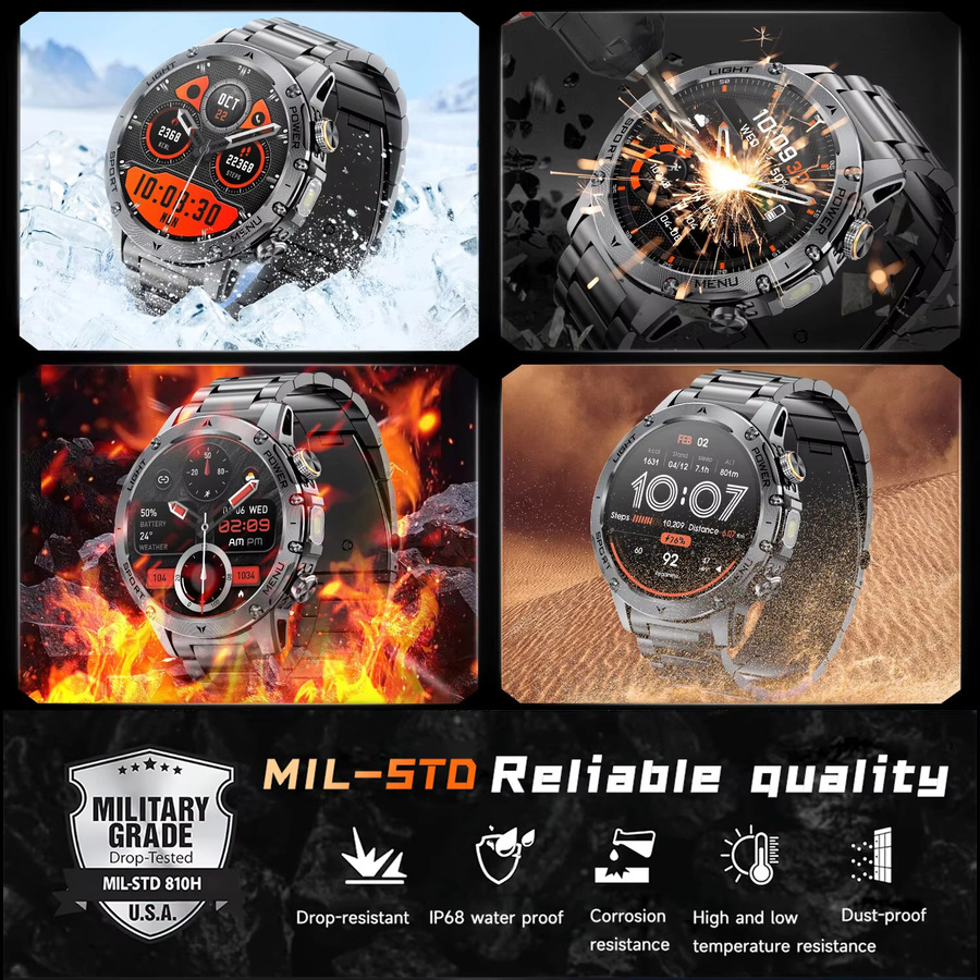 KAVSUMI Smartwatch, Saphirglas, GPS, Edelstahl, Schwarz, Herren - Bild 4