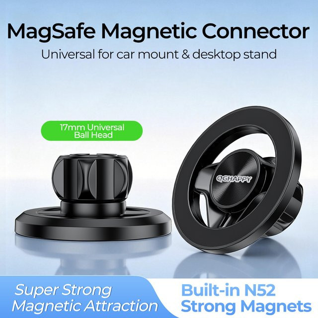 QGhappy Magnetische Auto-Handyhalterung für MagSafe in Schwarz, Verstellbarer und Abnehmbarer Anti-Rüttel-Ständer für iPhone 17 16 Pro und Samsung - Bild 1