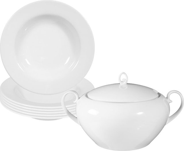Seltmann Weiden Suppen-Set Rondo/Liane aus Porzellan, 7er Set, Weiß - Bild 1