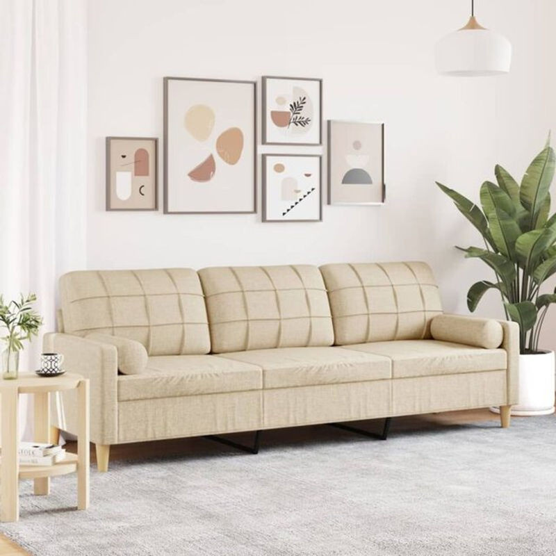 vidaxl 3-Sitzer Sofa Modern in Beige aus Stoff mit Zierkissen, Breite: 226 cm - Bild 1