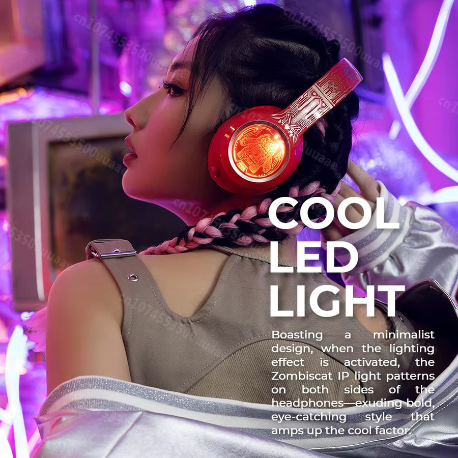 Zombiescat S1 Bluetooth Over-Ear Kopfhörer mit Bass, ENC Geräuschunterdrückung und LED-Lichtern in Weiß - Bild 2