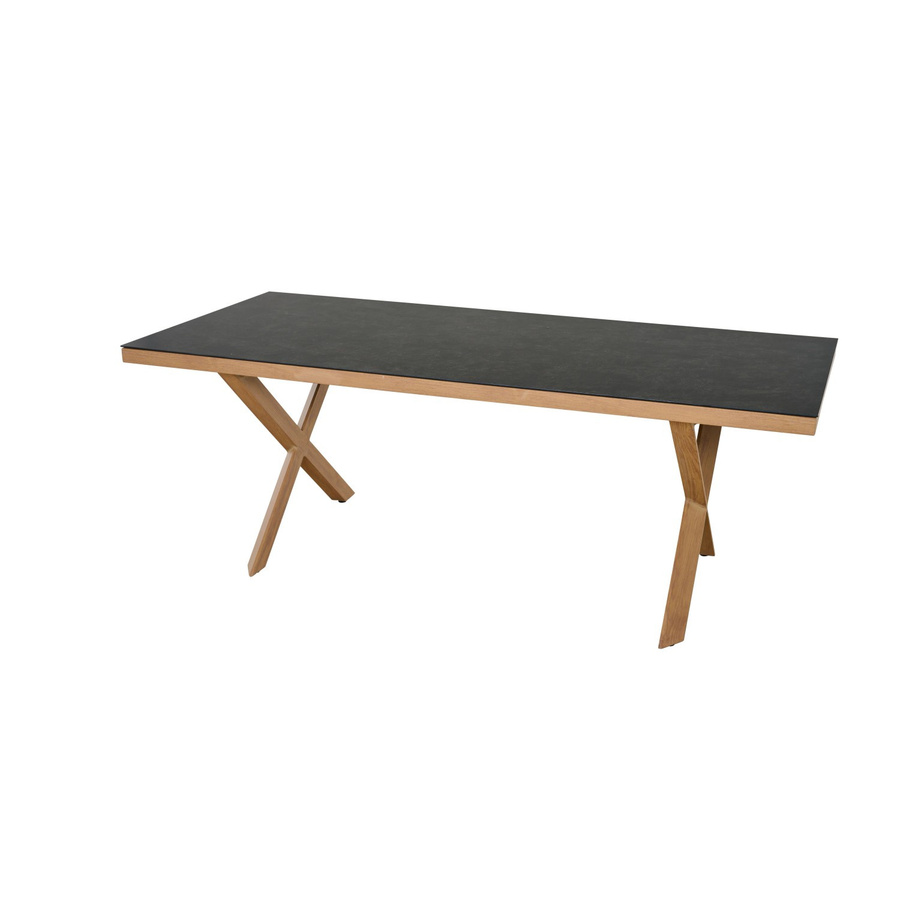 SIENA GARDEN Gartentisch Catania rechteckig aus Aluminium und Glas in Teak-Optik, schwarz, B/T/H: 200 x 74 x 90 cm - Bild 2
