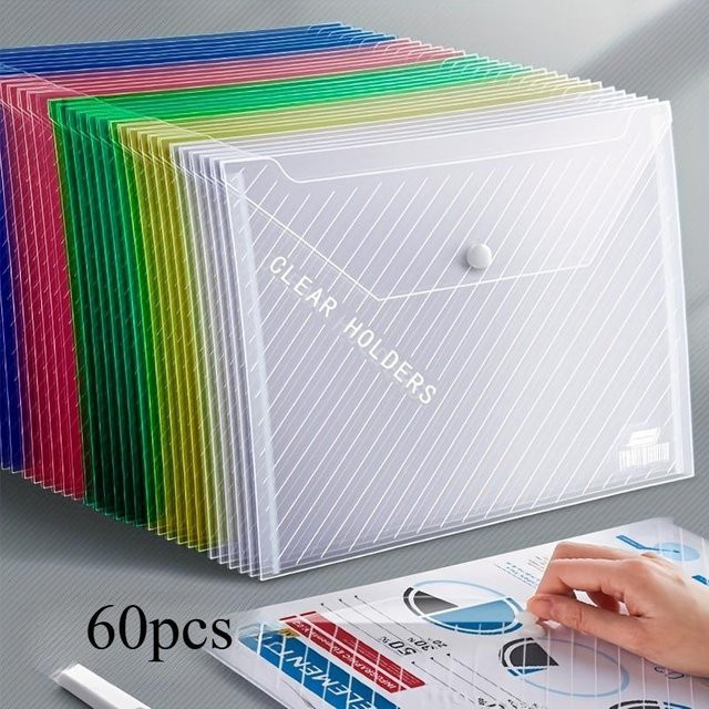 Beautifullife A4 Dokumententaschen mit Druckknopf, 60 Stück, transparent, gemischte Farben - Bild 1