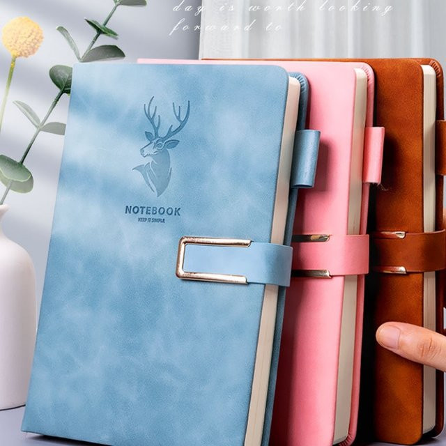 Deer Head A5 Notizblock aus weichem PU-Leder in Blau mit horizontalen Linien - Bild 1