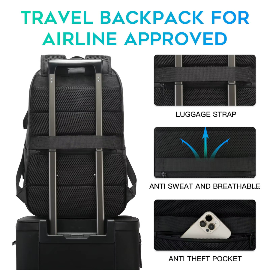 BANGE Laptop-Rucksack mit großem Fassungsvermögen und wasserabweisendem Design in Schwarz, passend für 16-Zoll-Laptops - Bild 4