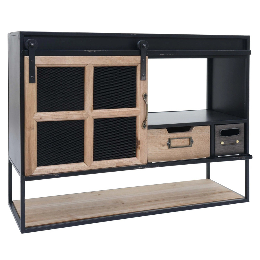 Wandregal MCW Q79 im Vintage Shabby Design aus Holz und Metall, Farbe Schwarz Matt, B: 52 cm, H: 67 cm, T: 22 cm - Bild 2