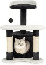 Lionto Kratzbaum für Katzen in Schwarz/Weiß mit Höhle und integriertem Spielzeug, Höhe: 65 cm - Bild 1