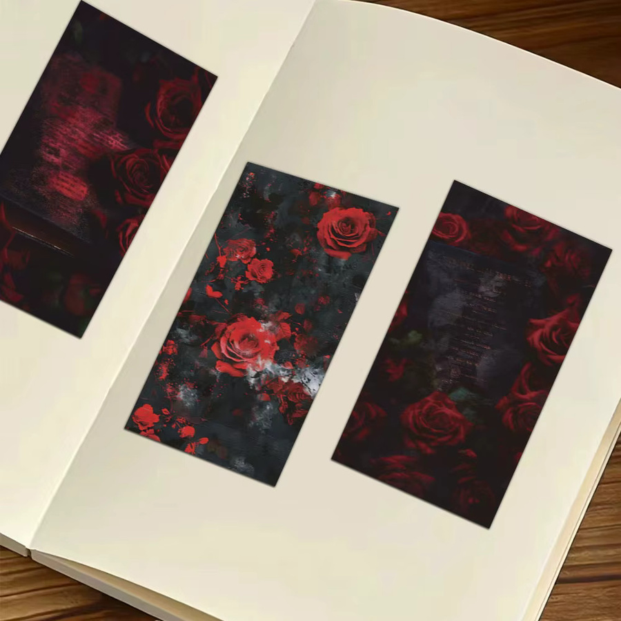 8er Set wasserfeste DIY Collage Aufkleber mit Rosen-Design in Schwarz und Rot - Bild 4