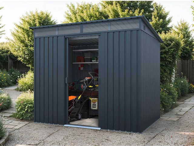 Starline Metall Gerätehaus Modell Lübeck in Anthrazit mit Schiebetür und Schloss, 3,66 m² - Bild 1
