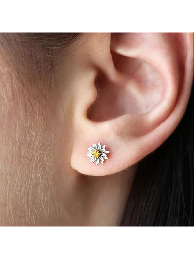 Ohrstecker, blumenförmig, weiß, silberfarben, Damen - Bild 2