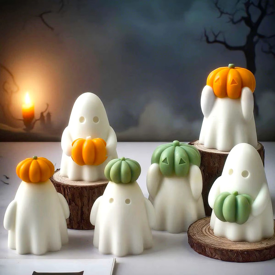 UDOCOOL 3D Halloween Kürbis Silikonform in Weiß für DIY Geist Aroma Kerzen Harz Gips und Seife Handwerk Zubehör - Bild 4