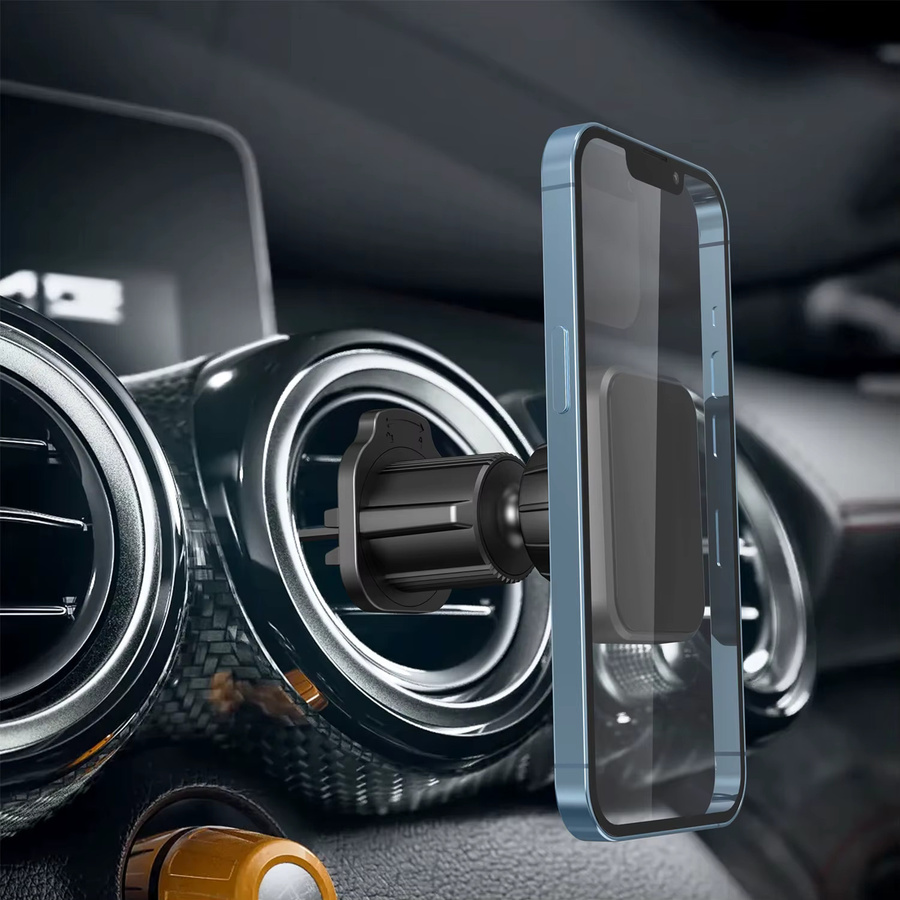 Universeller magnetischer Handyhalter für Lüftungsschlitze im Auto mit Metallhakenclip und 360 Grad Drehung in Schwarz - Bild 2