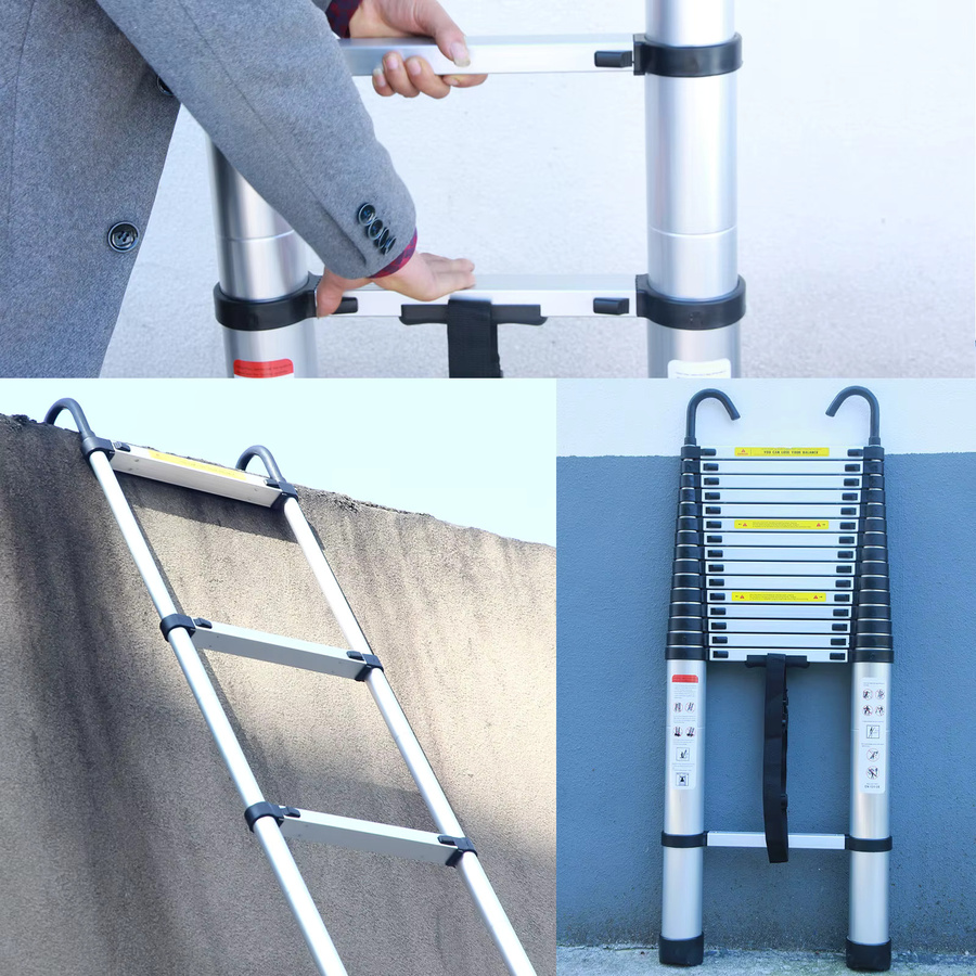 DayPlus Teleskopleiter aus Aluminium mit Haken, silber, Höhe: 6,2 m - Bild 6