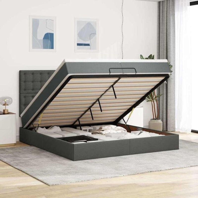 vidaxl Ottoman Polsterbett mit Matratze und LED in Dunkelgrau B/T/H: 200 x 203 x 128 cm - Bild 1