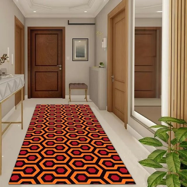 VIKAMA Teppich mit griechischem Schlüsselmuster in Schwarz-Gold, moderner Flur- und Bodenmatte mit Marmor-Design, rutschfest - Bild 1