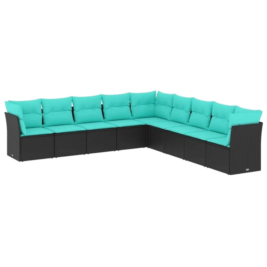 vidaXL 9-teilige Garten-Sofagarnitur in U-Form aus schwarzem Poly-Rattan mit Sitzkissen und Rückenkissen - Bild 2