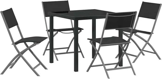 vidaXL Garten Essgruppe 5-teilig in Schwarz aus Textilene, Stahl und Glas für Terrasse und Garten, B/T/H: 80 x 80 x 73 cm - Bild 1