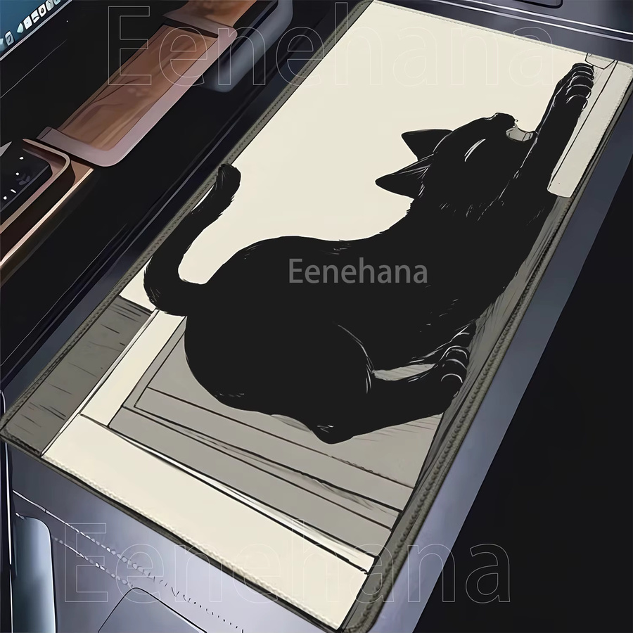 Riccu Anime-Mauspad mit schwarzer Katze in XXL, rutschfeste Schreibtischunterlage aus Gummi mit HD-Druck für Gaming und PC, schwarz/mehrfarbig - Bild 2