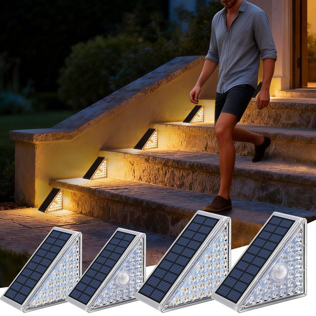 AMARYLLIS LED Solar-Terrassenleuchten Set mit warmweißem Licht, IP65 wasserdicht, dreieckige Solarleuchten für Garten, Terrasse und Treppen - Bild 1