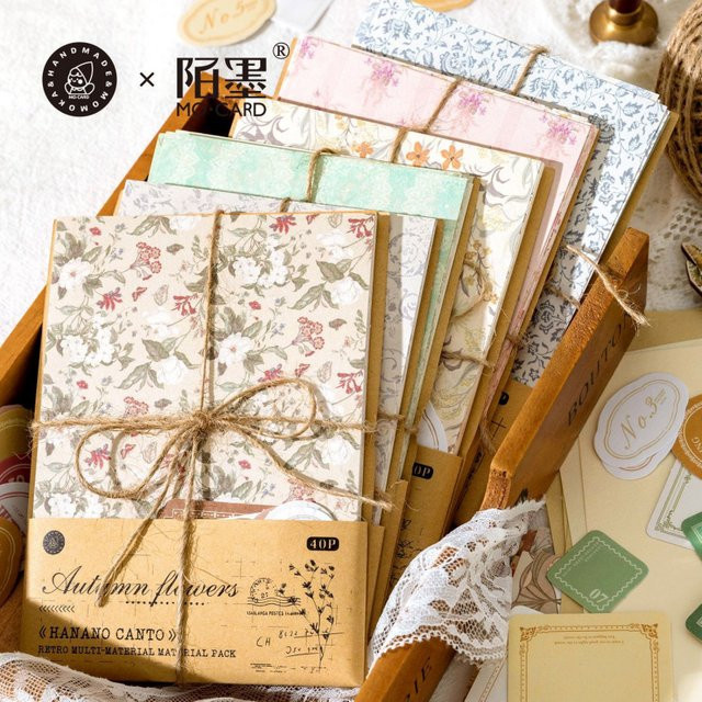 40-teiliges Bastelpapier-Set mit Vintage-Blumenmuster in Multicolour, mattes Construction Paper im Format A6 - Bild 1