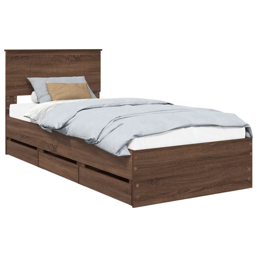 vidaXL Bettrahmen aus Holzwerkstoff in Eiche Braun mit Schubladen im minimalistischen Design B/T/H: 90 x 190 cm - Bild 2