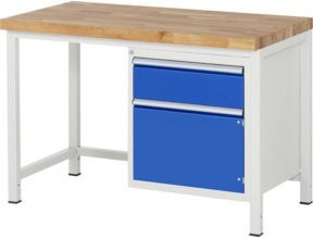 RAU Werkbank Serie 8152A1 mit 1 Schublade und 1 Tür, Grau/Blau, B/T/H: 125 x 70 x 84 cm - Bild 1