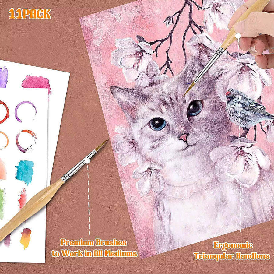 Yutiars 11-teiliges Premium-Miniatur-Detailpinsel-Set mit Naturholz-Stab in Braun und Multicolour für Aquarell- und Ölmodelle - Bild 3