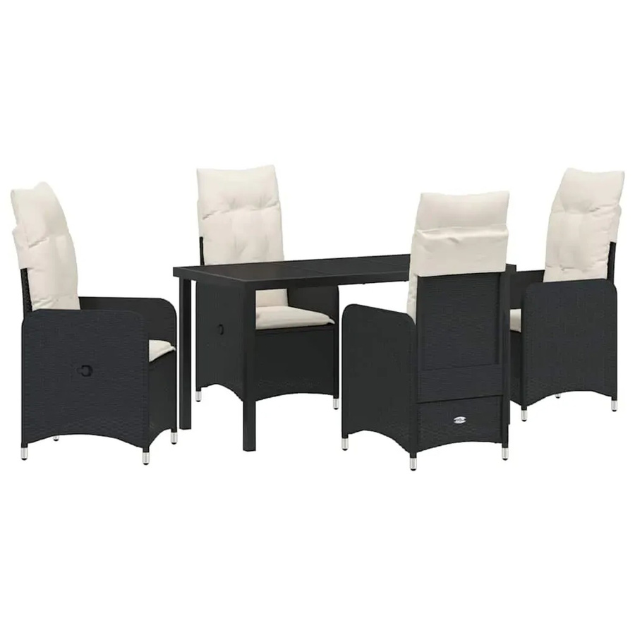 vidaXL Garten Essgruppe aus Poly-Rattan mit Kissen, 5-teilig, Schwarz - Bild 2