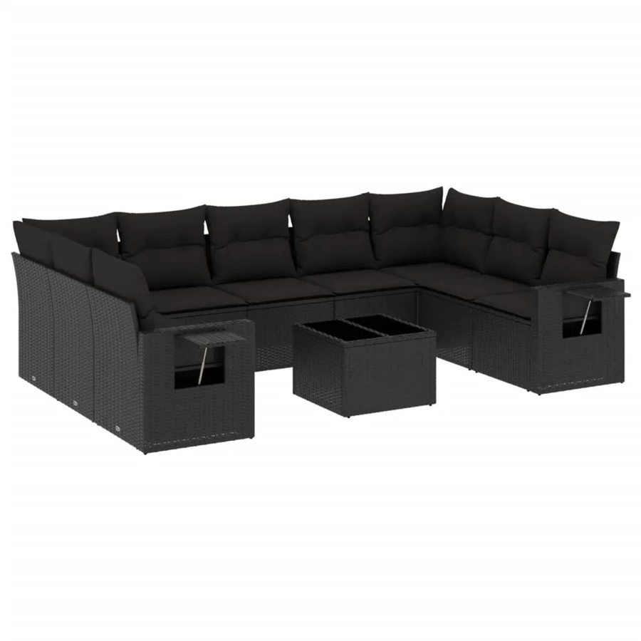 vidaXL 10-tlg. Garten-Sofagarnitur aus Polyrattan mit Kissen in Schwarz - Bild 2