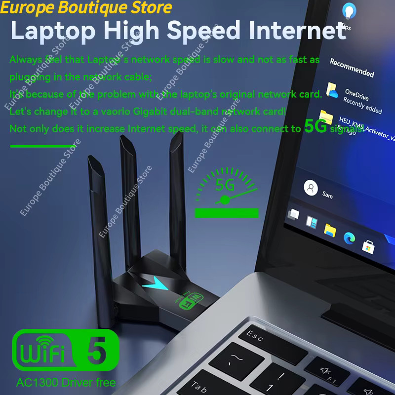 NUOYING Dual Band 1300Mbps WiFi USB Adapter mit 4 Antennen, 2,4GHz/5GHz WLAN Dongle USB 3.0 für PC und Laptop, Schwarz - Bild 3
