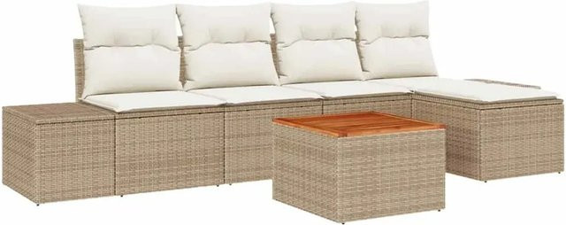 vidaXL Garten-Sofa-Set 6-teilig aus Poly Rattan und Stahl in Beige mit Kissen - Bild 1