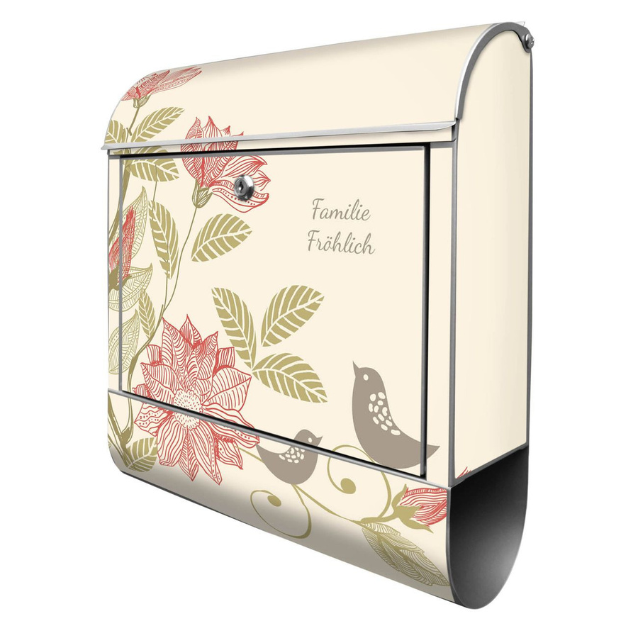 Banjado Briefkasten groß Silber mit Vogelhochzeit Motiv und Zeitungsfach B/H/T: 38 x 47 x 13 cm - Bild 1