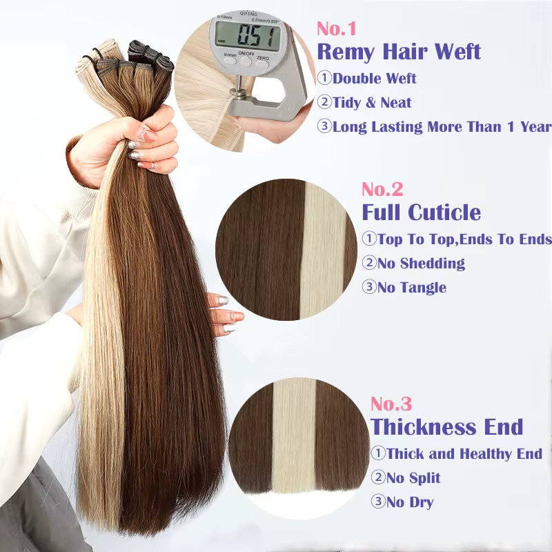 JENSFN Echthaar-Extensions, Remy, glatt, braun-blonde, Damen - Bild 3