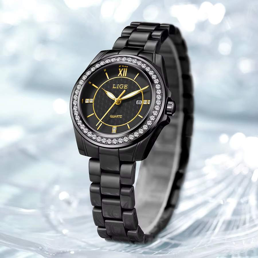 LIGE Armbanduhr, Quarz, Edelstahl, Weiß, Damen, Datum, Leuchtzeiger - Bild 3