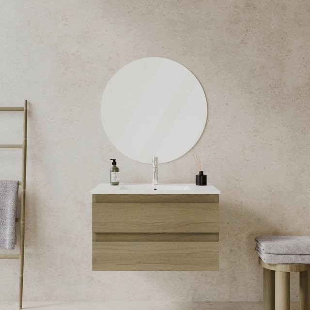 Bessagi Home Badezimmer Set Leona Eichefarben 3-teilig mit Waschtischunterschrank, Wandunterschrank und Spiegelschrank in Matt-Optik - Bild 1