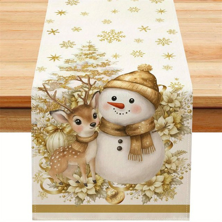 VIKAMA Weihnachts-Tischläufer mit Schneemann und Rentier, Mehrfarbig, B/H: 183 x 33 cm