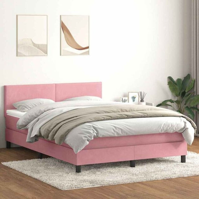 vidaxl Boxspringbett mit Matratze in Rosa und Weiß aus Samt, B/T/H: 160 x 220 x 78 cm - Bild 1