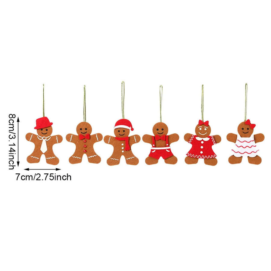 Runtow 6 Stück Weihnachtsbaum-Anhänger aus Vlies in Lebkuchen-Optik, Mehrfarbiger Weihnachtsschmuck für deine Weihnachtsdeko - Bild 3