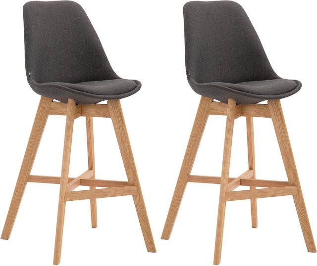 CLP 2er Set Barhocker Cannes mit grauem Stoff-Bezug und Eichenholz-Gestell - Bild 1