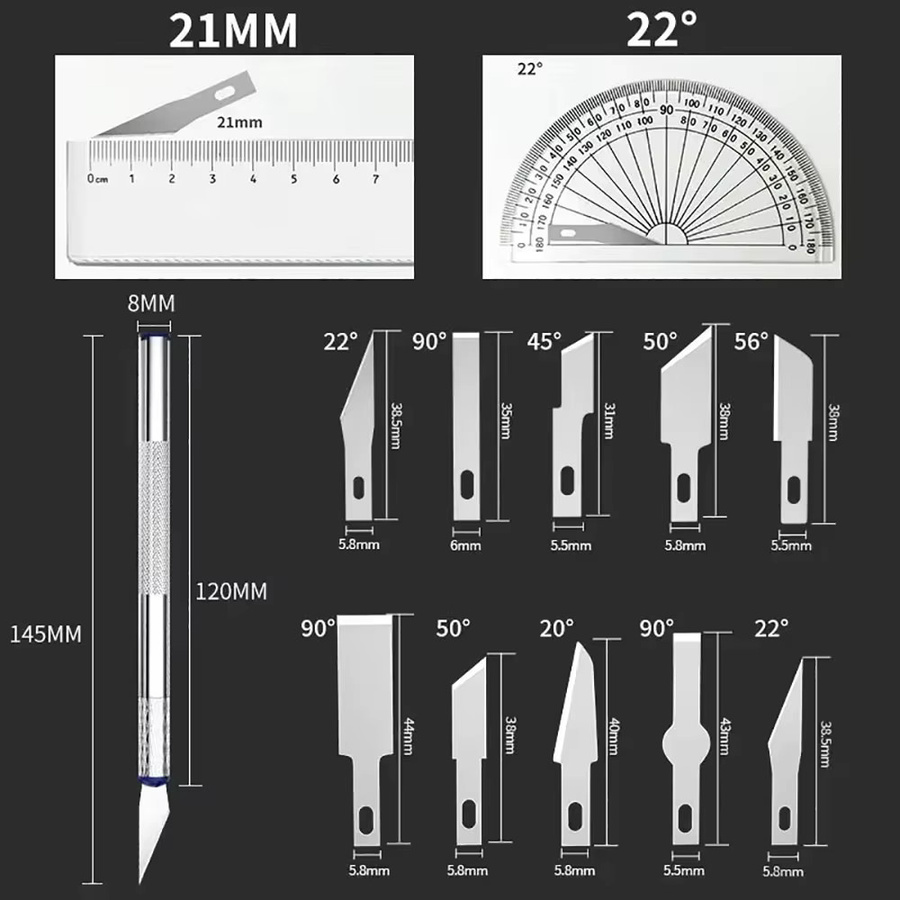 13-teiliges Schnitzmesser Set aus Aluminiumlegierung in Silber für Handwerk und Modellbau - Bild 4
