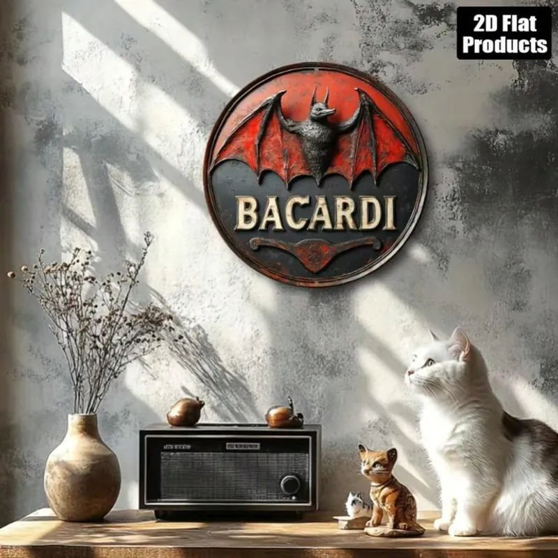Bacardi Logo Runde Aluminiumplakette Metallschild Wandkunst für Bar und Heimdekoration Schwarz Durchmesser: 20 cm - Bild 2