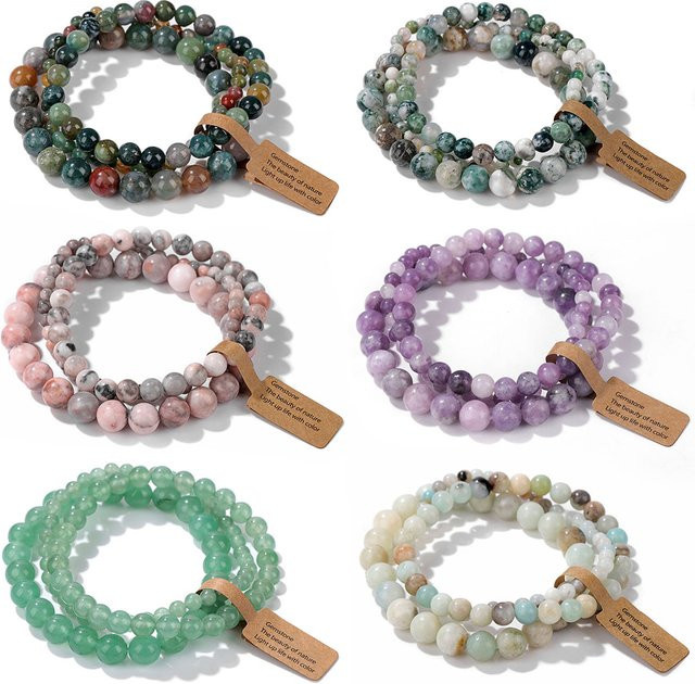 Armband 3er-Set, Moosachat, Rhodonit, Quarz, Unisex - Bild 1